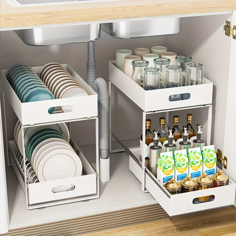 Dish Storage Rack Kitchen Shelf With Sliding Storage Drawer - Temu