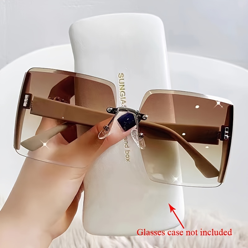 Square Rimless Sunglasses,Summer Glasses Fashion Sun Glasses For  Men,Women,Oversized Sun Glasses