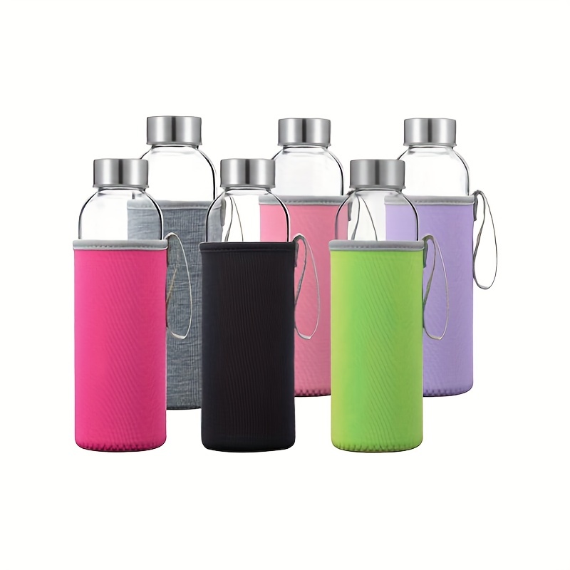 

Glass Water Bottles With Sleeves And Stainless Steel Lids - 16.9oz Size - Leak Proof Caps, Reusable And Perfect For Travel And Storing Beverages Juice, Smoothies, Kombucha, Kefir, Tea
