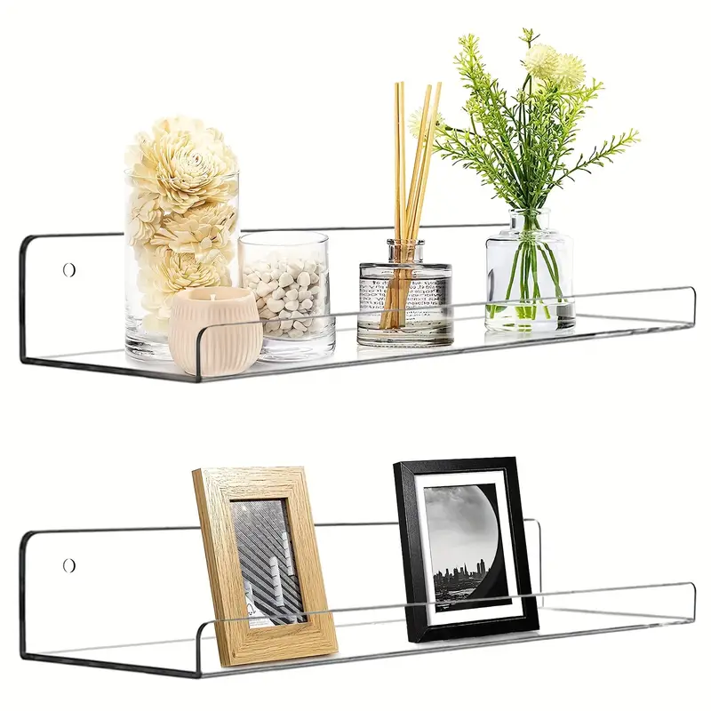 Clear Floating Acrylic Shelves, Wall Mounted Storage Shelf For Books,  Dolls, Flower Pots, Household Storage Organizer For Kitchen, Bedroom,  Bathroom, Office, Aesthetic Room Decor - Temu