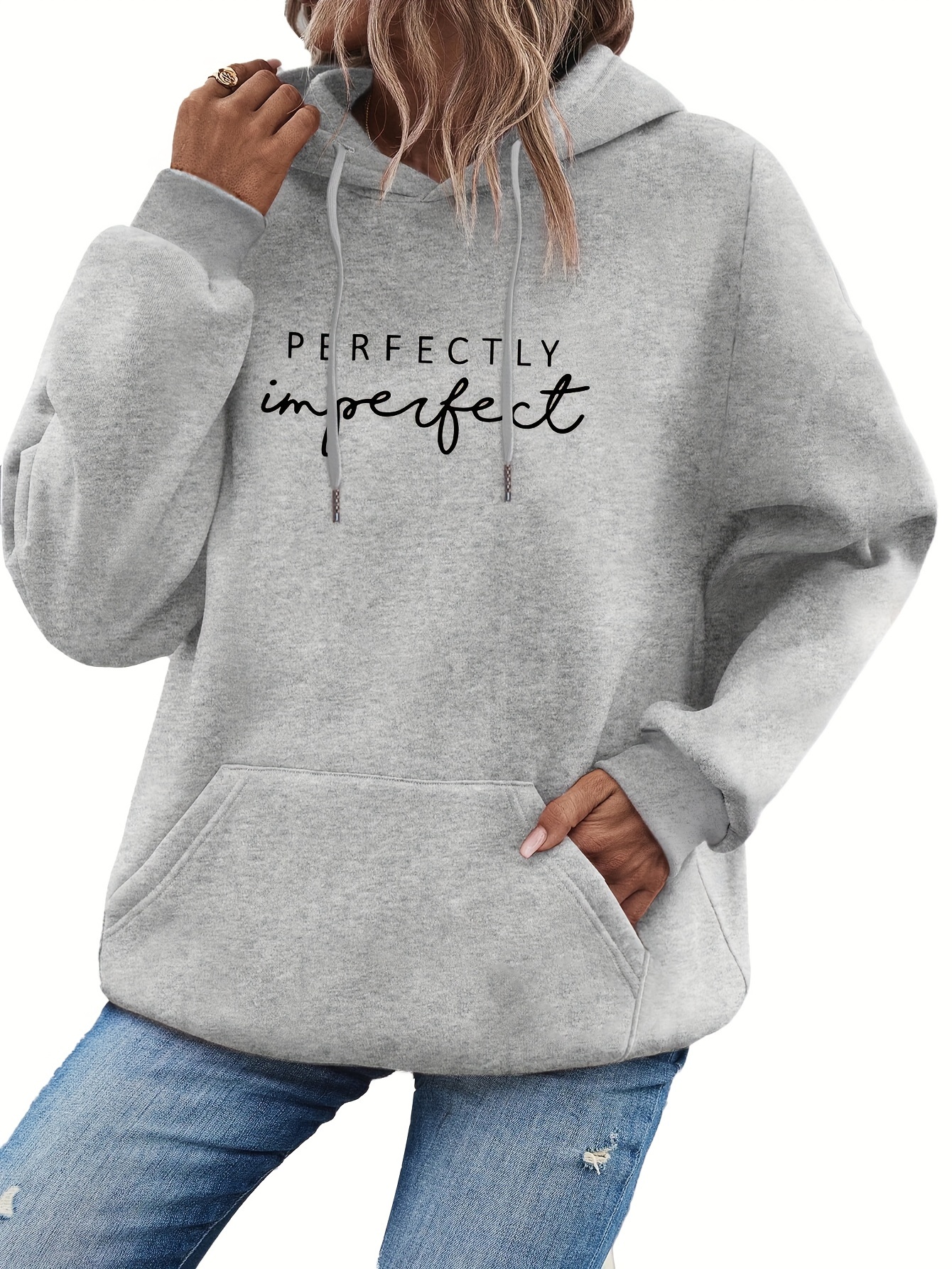 Round Neck Hoodie, Pocket Women Hoodie Drawstring Sleeve for Shopping for  Work (S) Light Grey at  Women's Clothing store