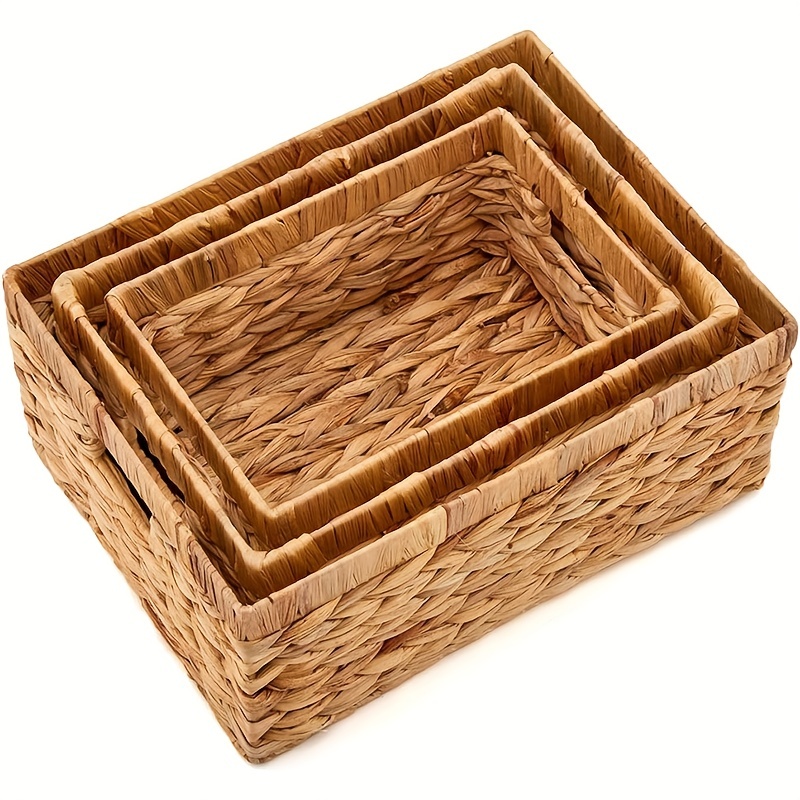 QH & Garden Cestas de almacenamiento de jacinto de agua tejidas a mano para  organizar, cesta cuadrada decorativa de mimbre con forro desmontable
