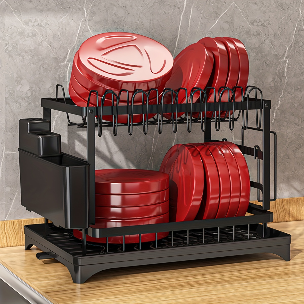 Freestanding kitchen set 3 tiers dish organizer knife rack bowl Holder dish  drainer rack