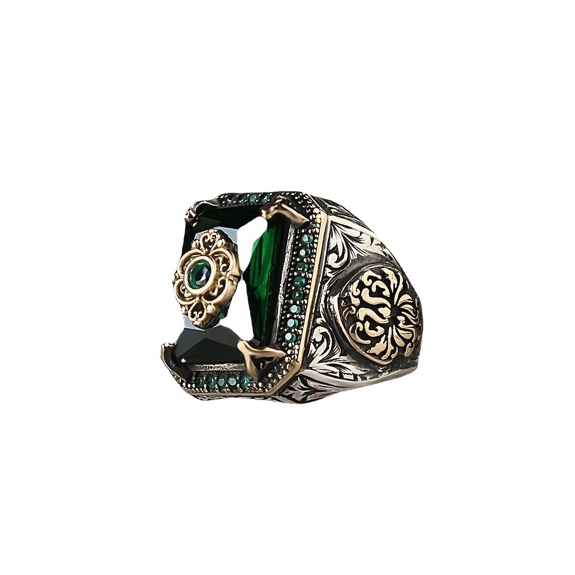Men's Retro Carved Ring with Inlaid Zircon, Party Wear