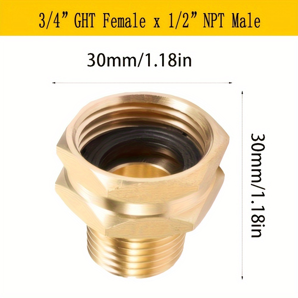 Brass Pipe to Garden Hose Fitting Connect,3/4GHT Male x 1/2 NPT Male  Connector,GHT to NPT Adapter Brass Fitting,Garden Hose Adapter(2 Pack)
