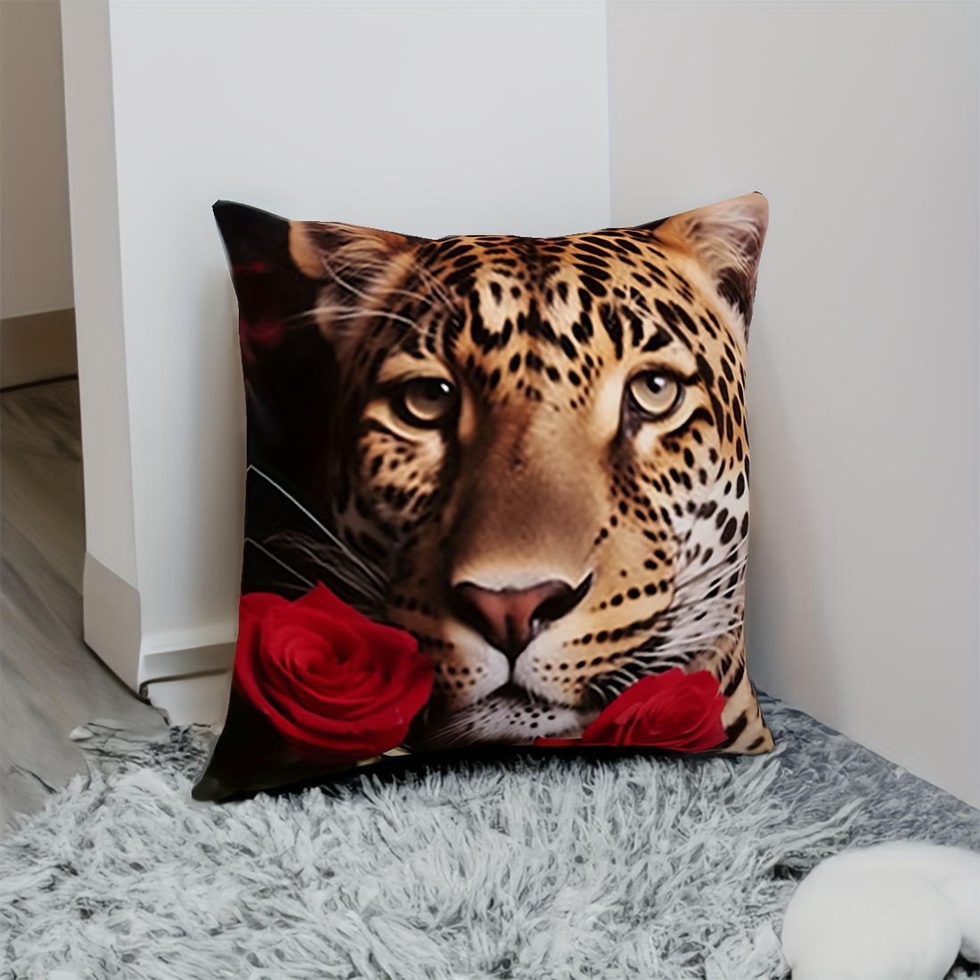 

1pc Leopard Head Pattern Valentine's Day Rose Throw Pillowcase Home Decor, Room Decor, Office Decor, Living Room Decor, Sofa Decor (no Pillow Core)