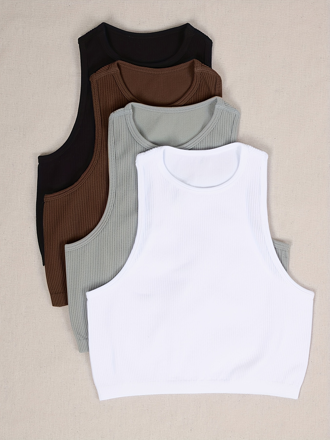 Solid Color Casual Sports Tank Top Crew Neck Ribbed - Temu