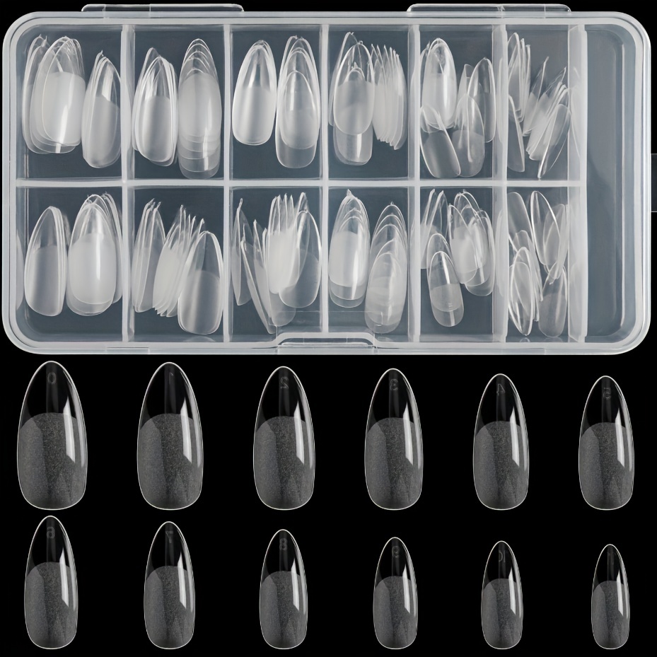 

120 Pcs Full Cover Oval Nail Tips - 12 Sizes - Matte Finish - Perfect For Manicures Salon Use