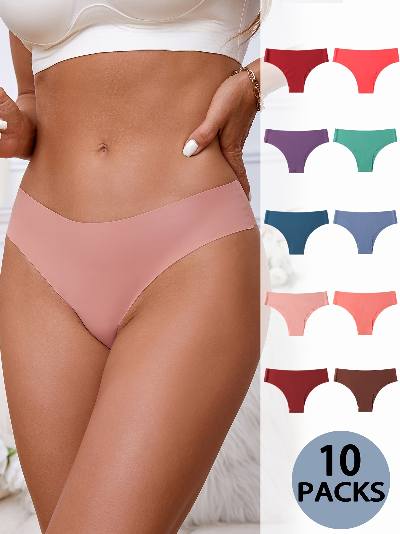 10 Seamless Solid Panties, Comfy & Breathable Stretchy Intimates Panties,  Women's Lingerie & Underwear