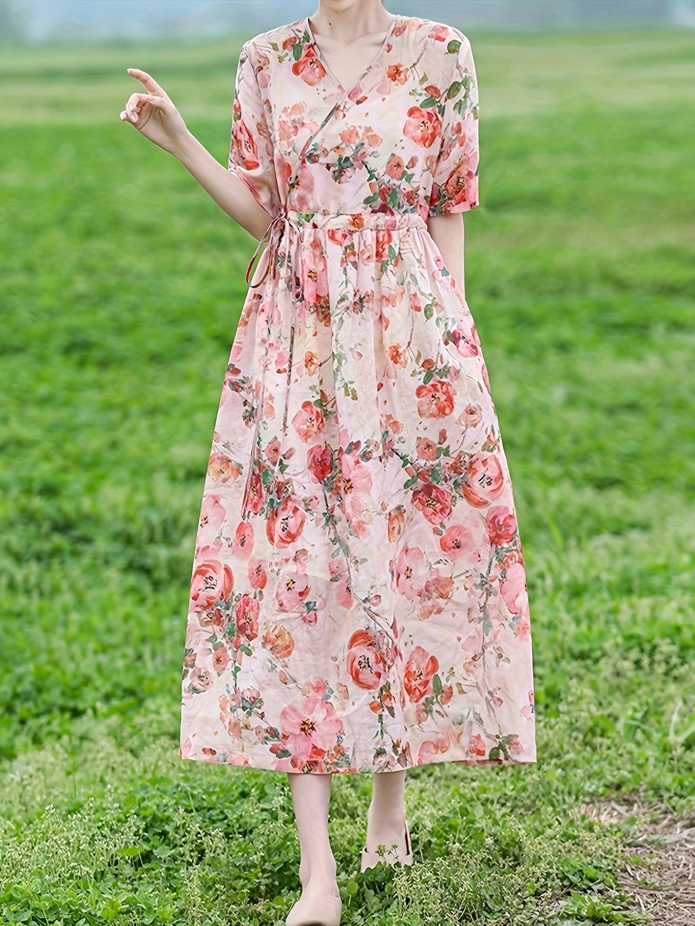 Chiffon Floral Women's New Vintage Long Sleeve Spring Fall Summer Shirt  Dresses