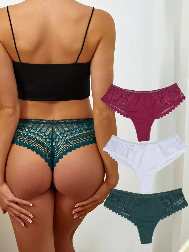 Floral Lace Briefs Comfy Sexy Wave Trim Low Waisted Cheeky - Temu United  Kingdom