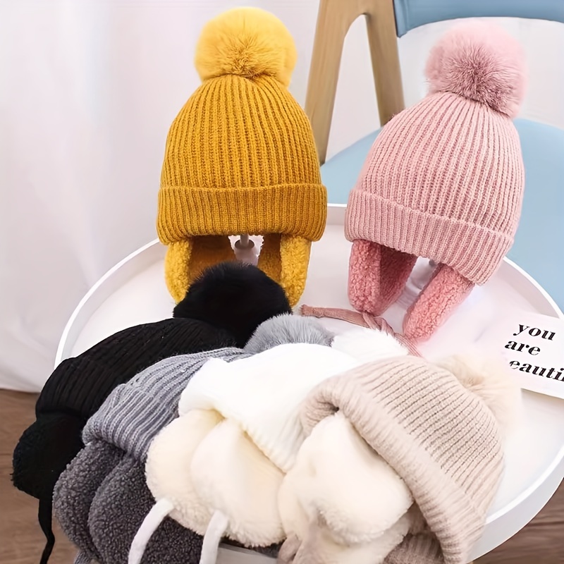 Girls Cute Beanie Hat Winter Plus Velvet Thick Warm Knitted - Temu Australia
