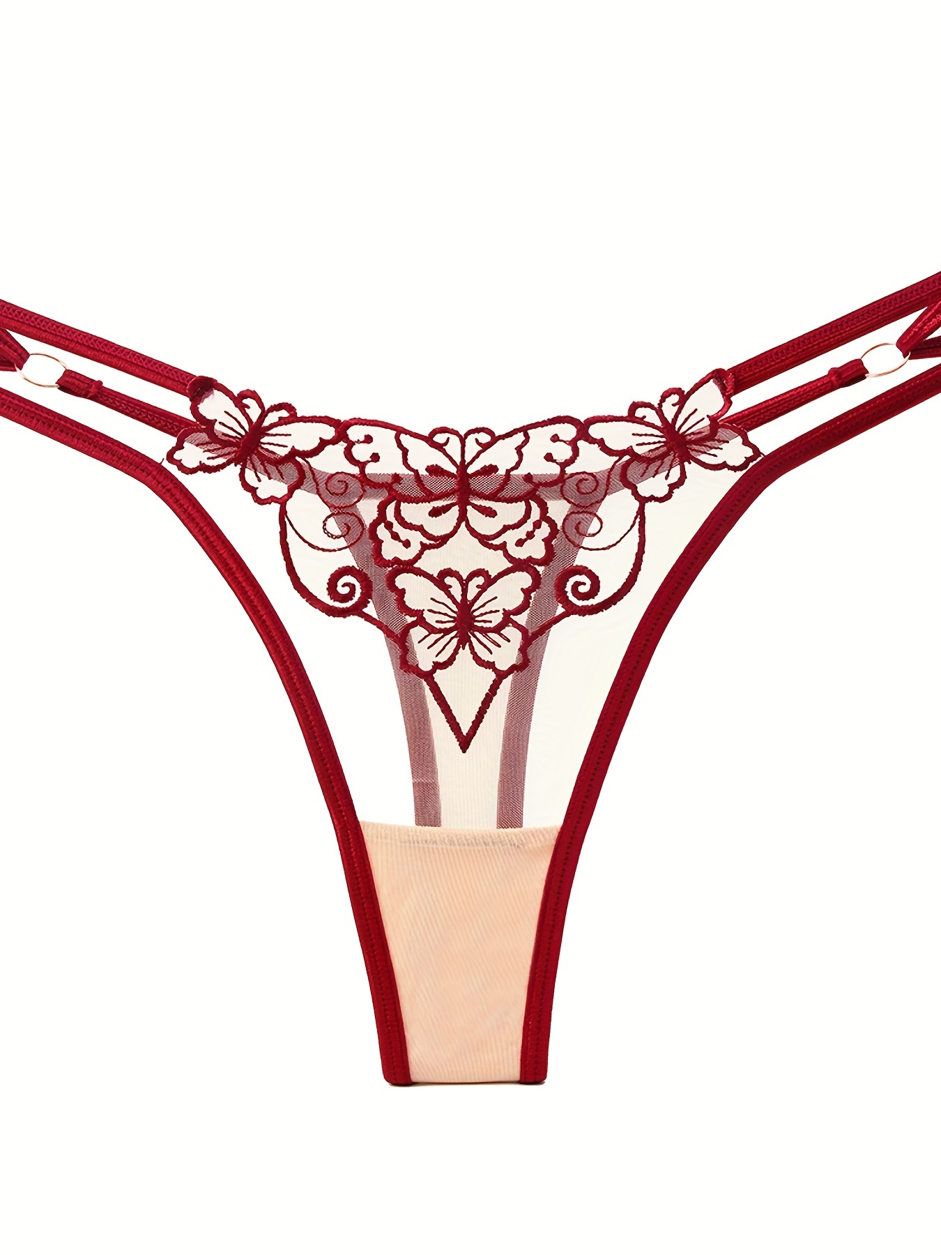 Floral Embroidery Thongs Hollow Sheer Mesh Panties Women's - Temu