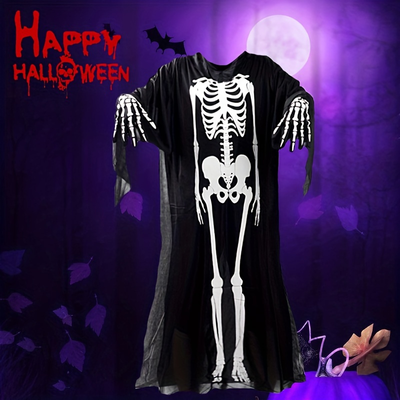 Manto Black Death para festa de Halloween, capa para crianças e adultos,  esqueleto de caveira, traje de baile