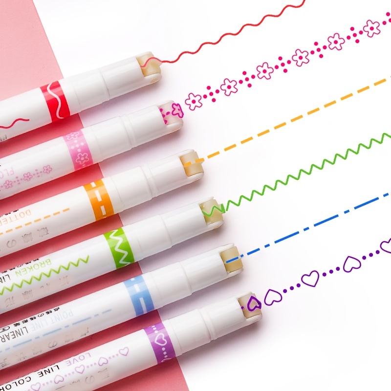 6 x Set Quick-drying Colorful Curve Highlighters Cute Hand