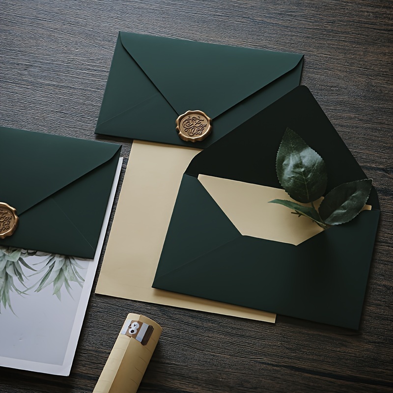 Green Envelope Letter Paper Set Retro Style Book Kraft Paper - Temu