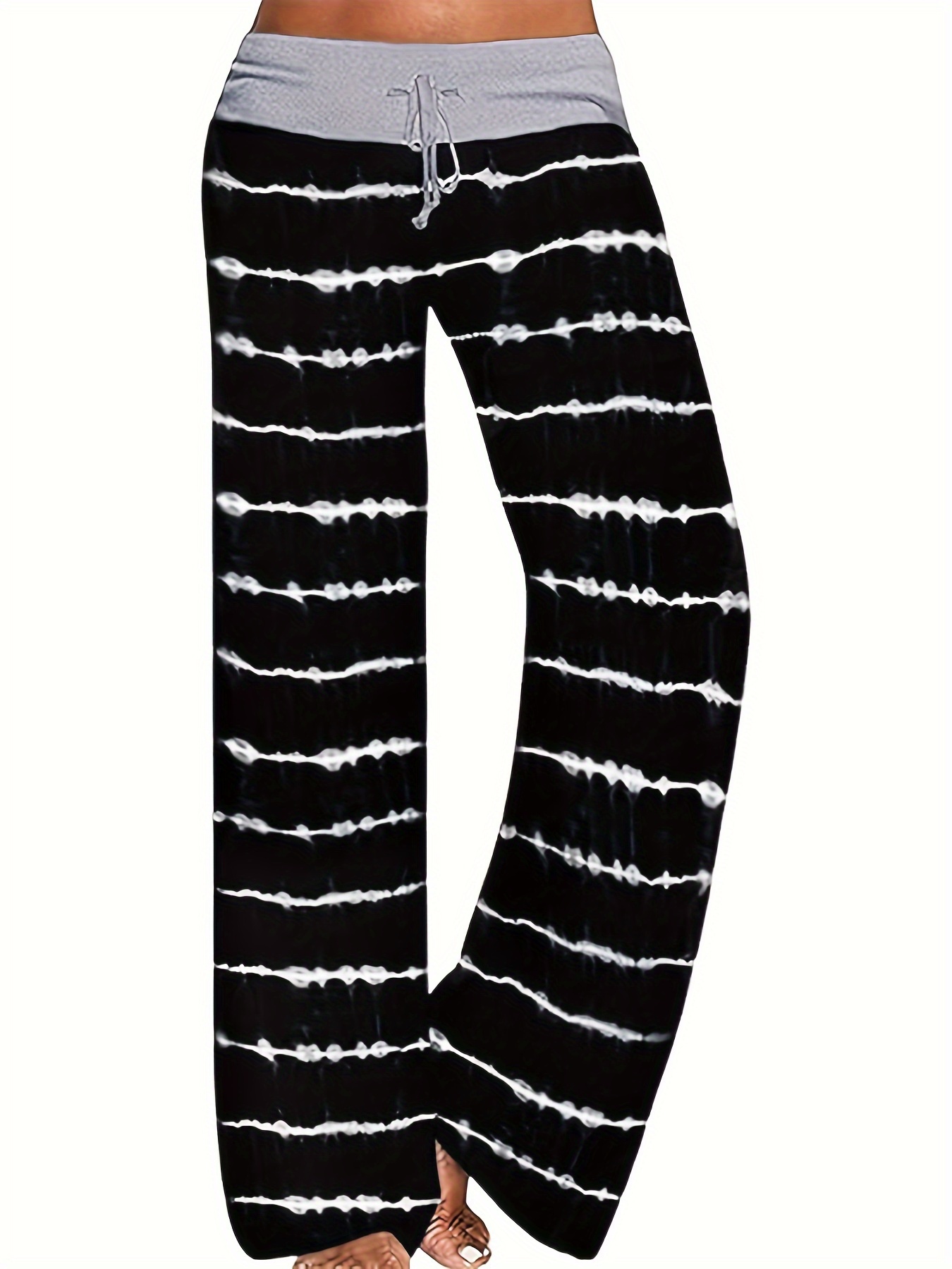 Striped Drawstring Wide Leg Pants Casual Pocket Loose Pants - Temu