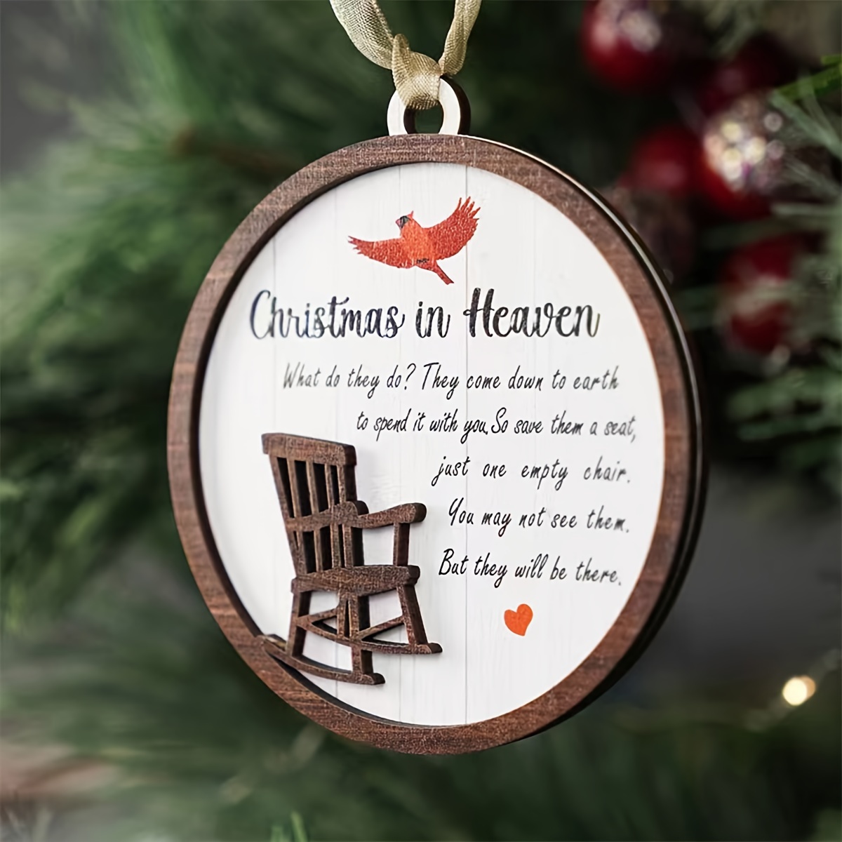 IAMAGOODLADY Christmas Decorations,Christmas in Memorial Ornament Mini  Wooden Rocking Chair with Meaningful Tag Sign Home Decor Desktop Christmas