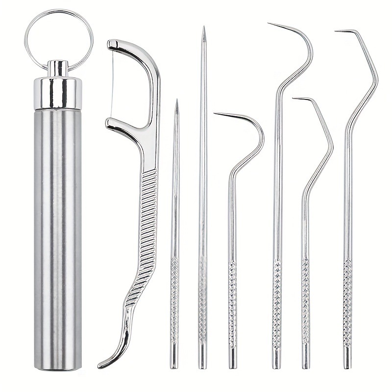 4pcs 5pcs 8pcs Stainless Steel Toothpick Set Dental Floss Metal