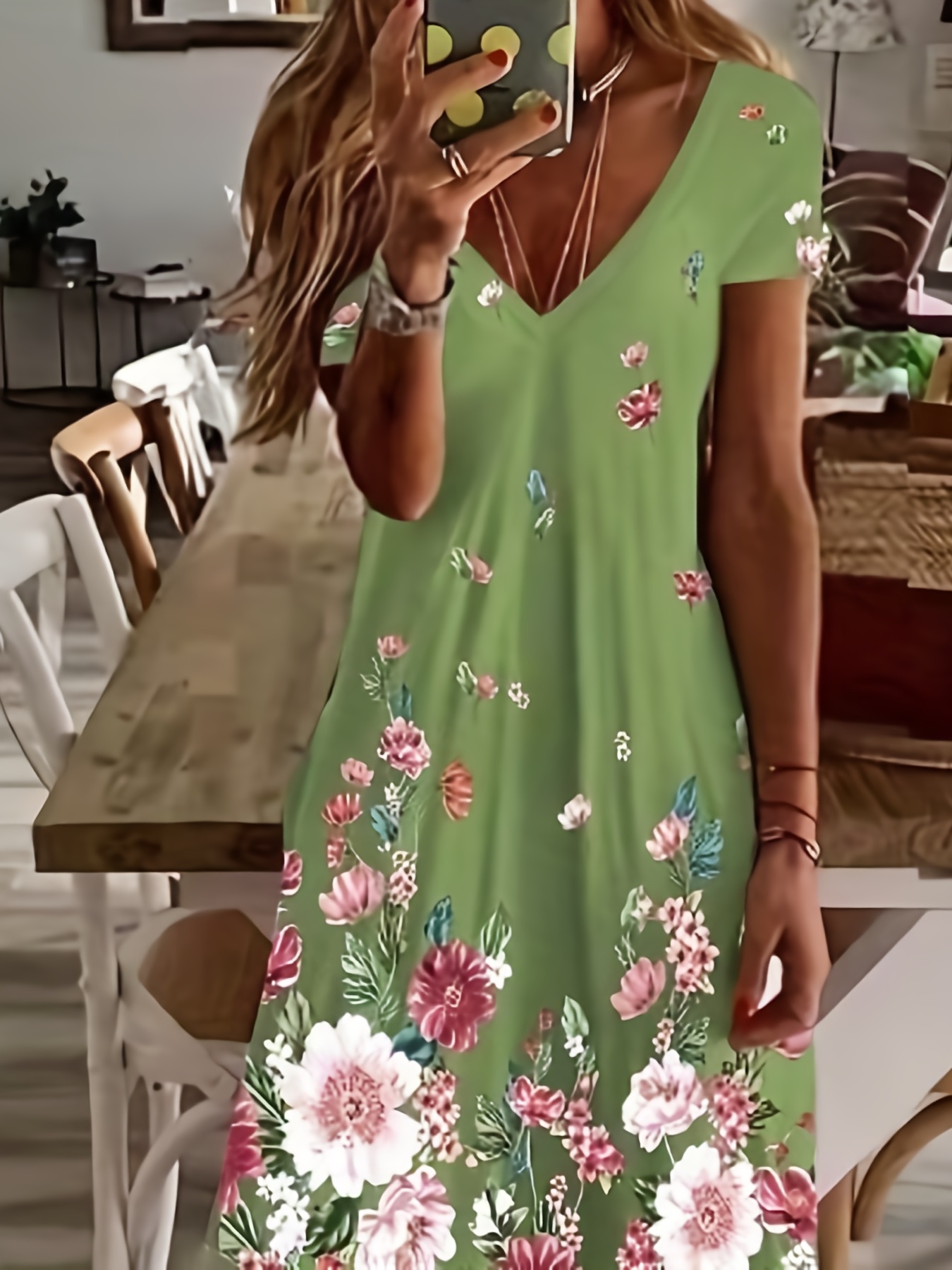 retro floral print dress short sleeve v neck dress casual dress for summer spring womens clothing
