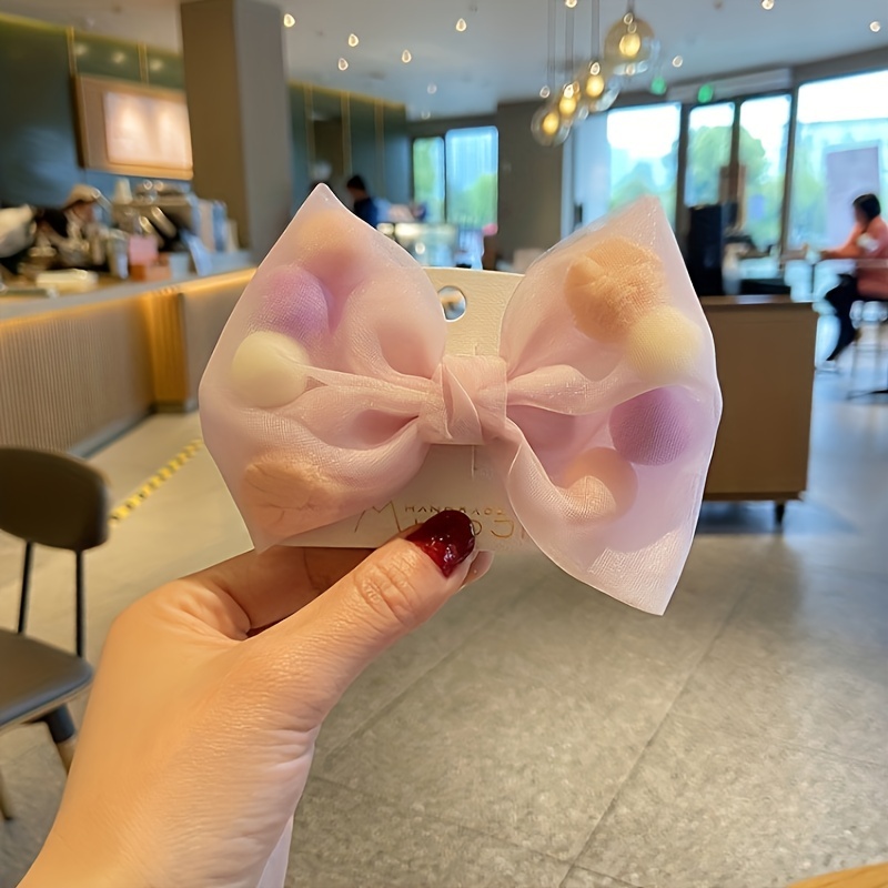 1pc Ladies' Pink Ribbon Bow Hair Clip, Suitable For Daily Wear