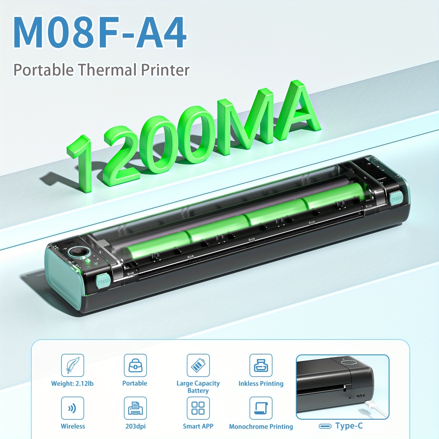 Phomemo M08f A4 Paper Printer Portable Thermal Printer Tattoo Printer  Bluetooth