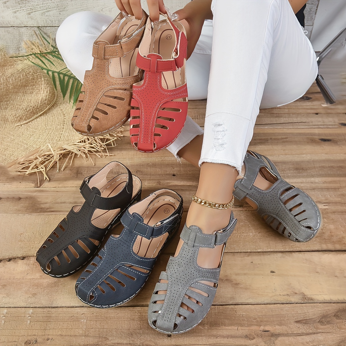 Women's Solid Color Wedge Heels, Closed Toe Slip On Platform Espadrilles  Sandals, Casual & Lightweight Shoes - Temu