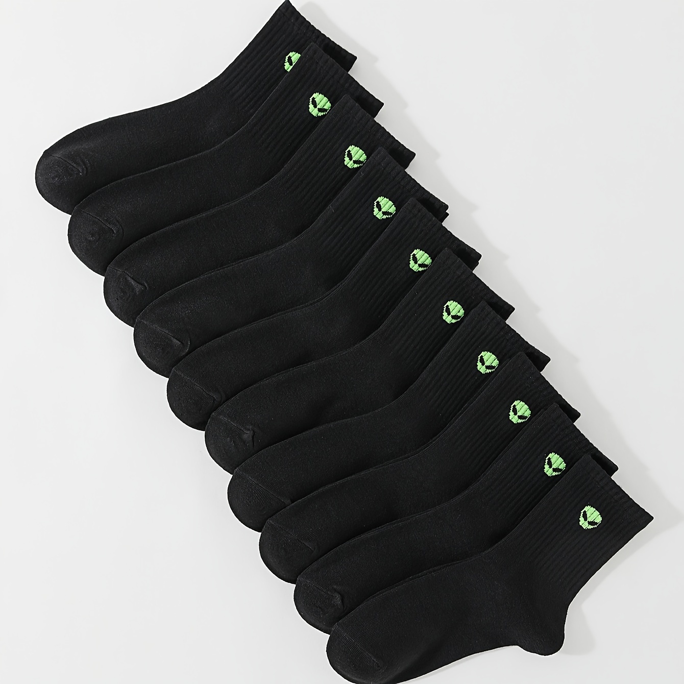 

10 Pairs Alien Print Ribbed Socks, Comfy & Soft Mid Tube Socks, Women's Stockings & Hosiery