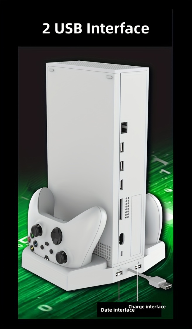 قاعدة تبريد لجهاز Xbox Series S مع محطة شحن للتحكم ومحطة تبريد لـ XSS مع خطاف للسماعات ومقبض للشاحن