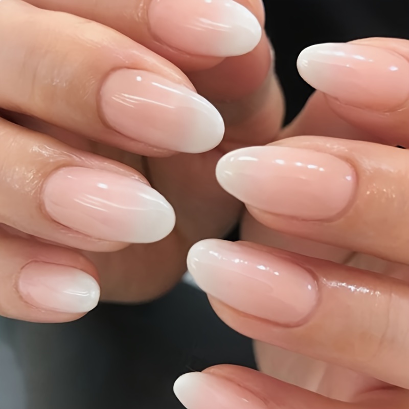 

24pcs Nude Pinkish Gradient Press On Nails - Medium Almond Shape Fake Nails - Gentle And Sweet False Nails For Women Girls Daily Wear