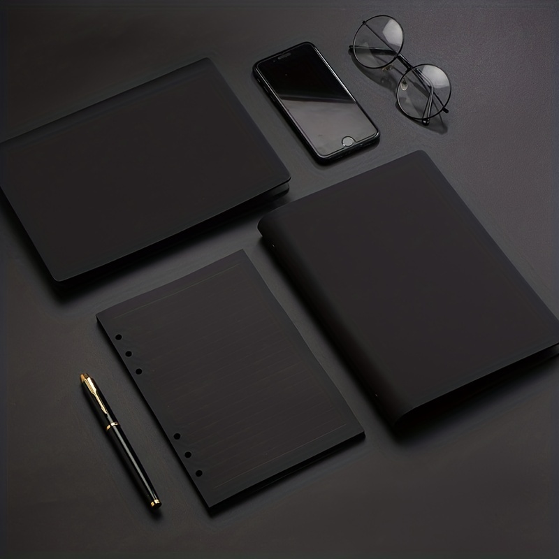 

1 Piece Of A5 Black Faux Leather Notebook With Blank Inner Page, Black Cardboard Inner Page, Loose Leaf Notebook, Detachable And Replaceable Inner Page