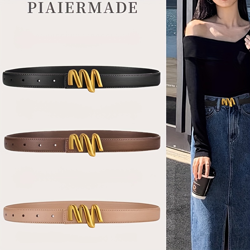 Pu Leather Belts Women Skinny Waist Belts Metal Buckle Solid - Temu Canada