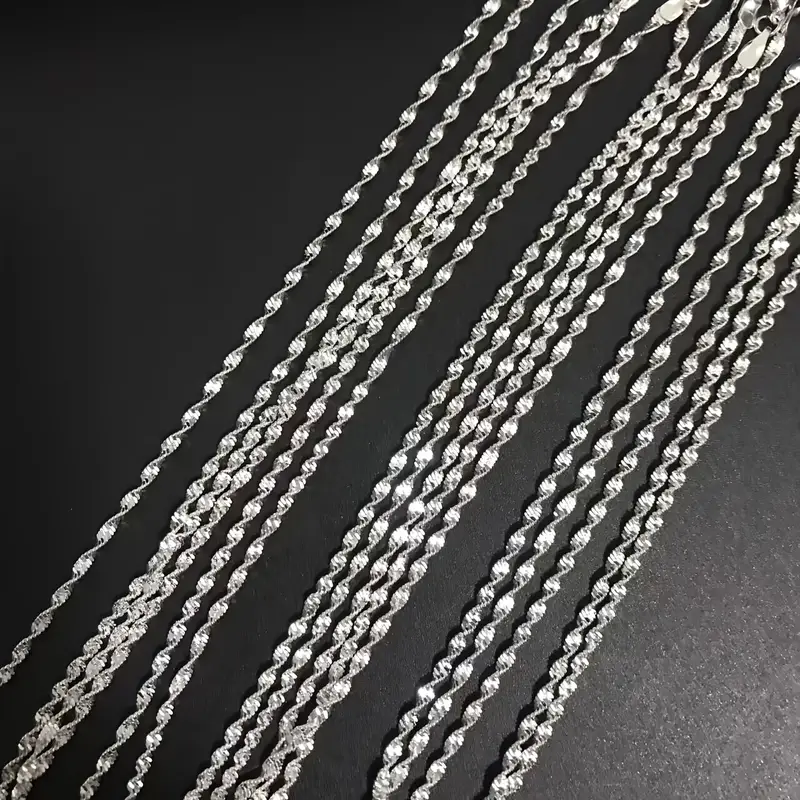 12pcs 16-30inch Luxury 2MM Silver Plated Double Layer Water-wave Chain  Necklace Women Chokers Necklaces For Jewelry Making Chains Supplies