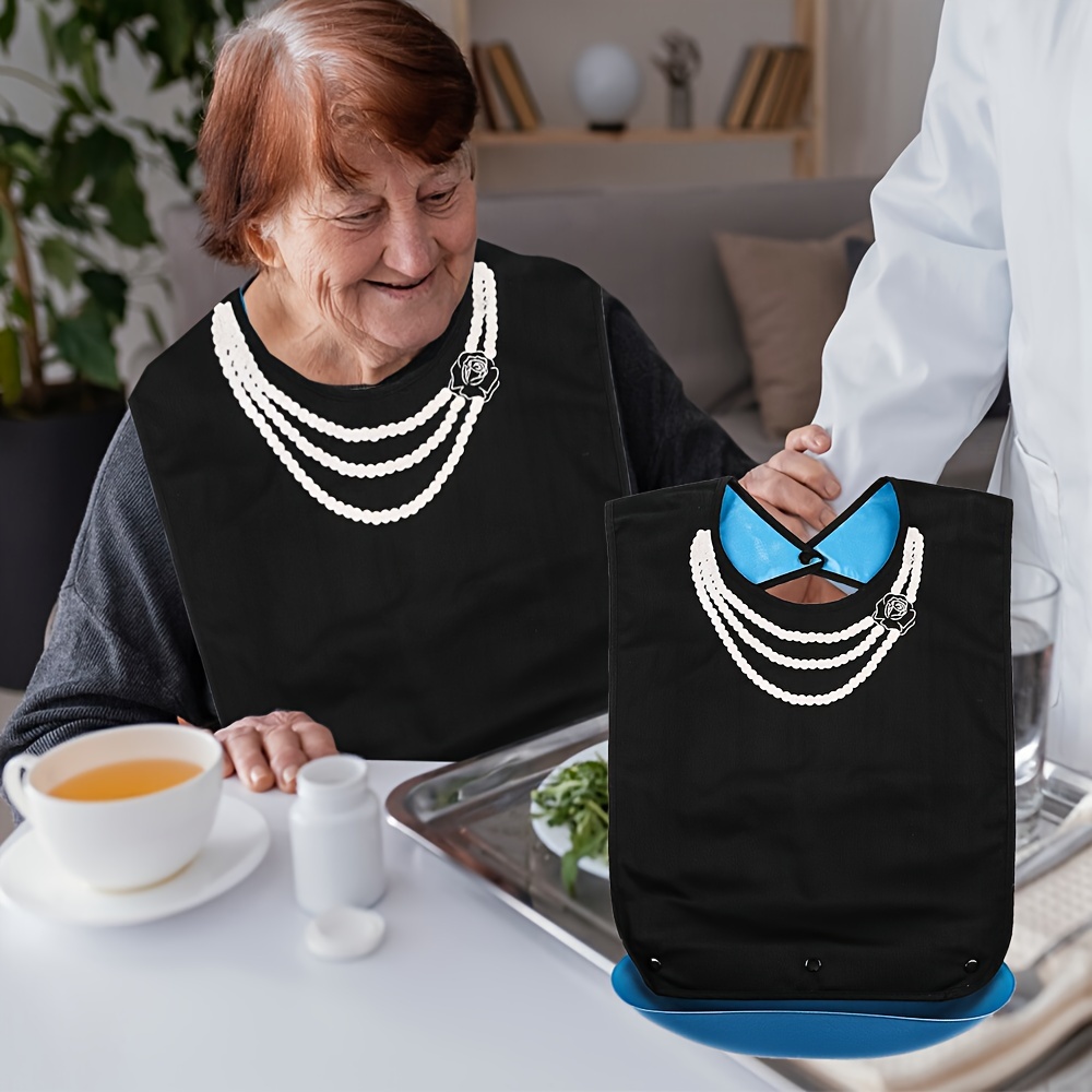 

1pc Large Size Adult Bib, Black Foldable Pocket Clothing Protectors, Waterproof & Leak Proof Resistant Adult Crumb Catcher, Eating Cloth For Elderly Seniors