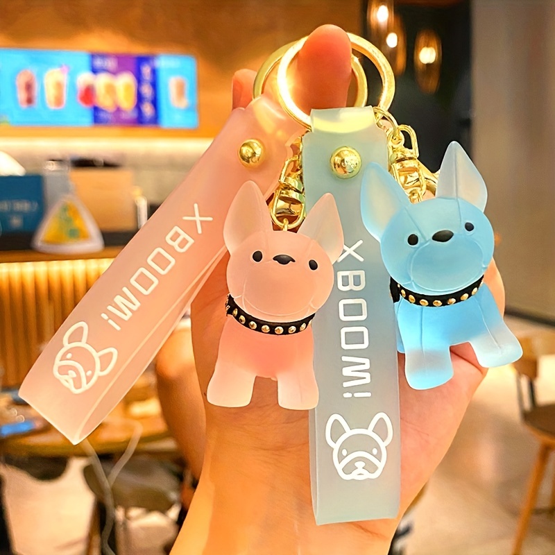 Fashion French Bulldog Keychain Bag Pendant Leather Car Keychain Couple Key  Holder Chain Ring Cute Dog Trinket Animal Keyfob