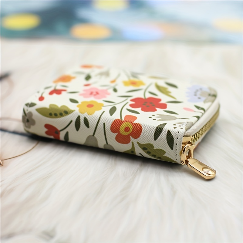 Floral Pattern Small Wallet, Cute Snap Button Faux Leather Wallet With Card  Slots & Id Window - Temu