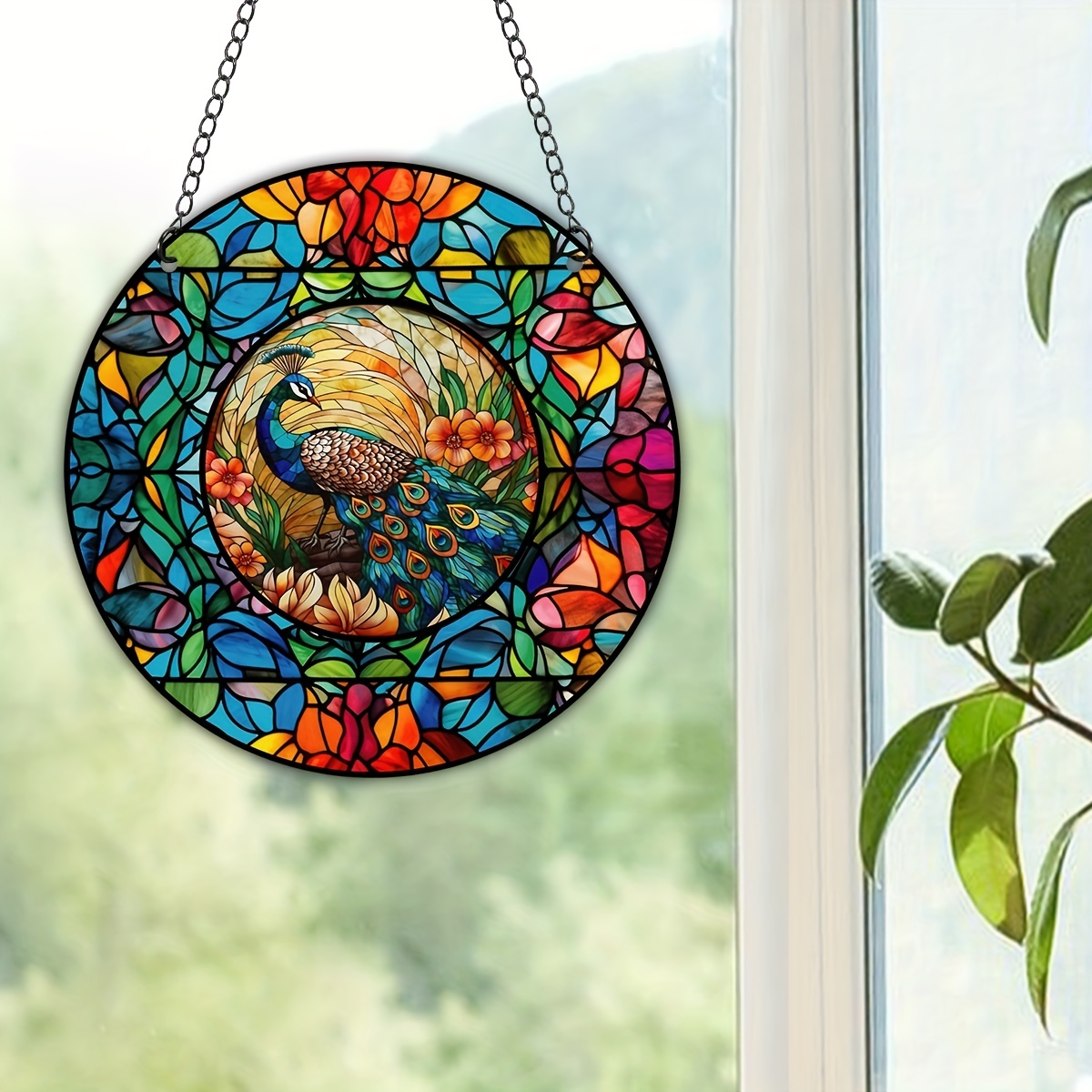 1pc Beautiful Peacock Stained Glass Sun Catcher, Peacock Decor Wall Art  Hanging, Commemorative Ornament For Bedroom, Living Room, Office, Women'S  Home