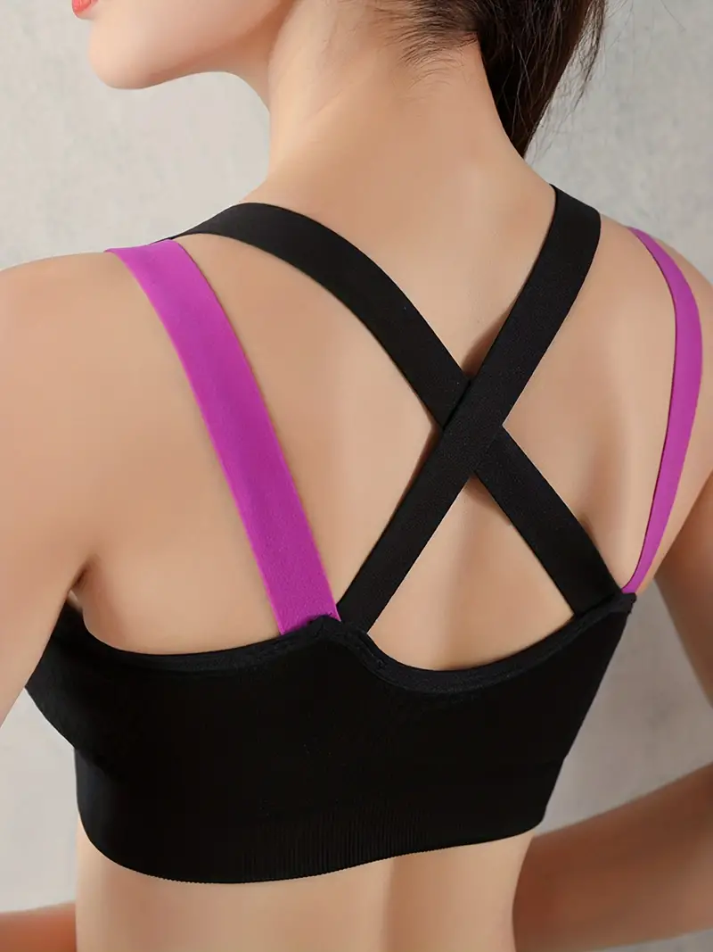Criss Cross Back Sports Bras Comfy Breathable Colorblock - Temu Canada