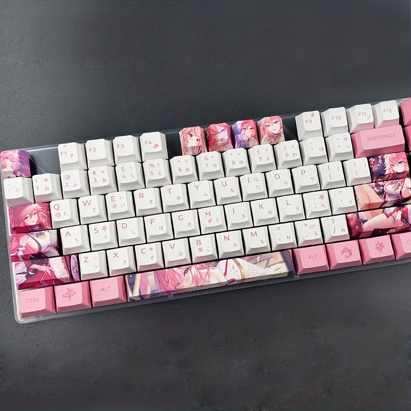 Teclas personalizadas para teclado mecánico, accesorio bonito de Anime,  púrpura, rosa, Kawaii Cherry Mx Esc Artisan