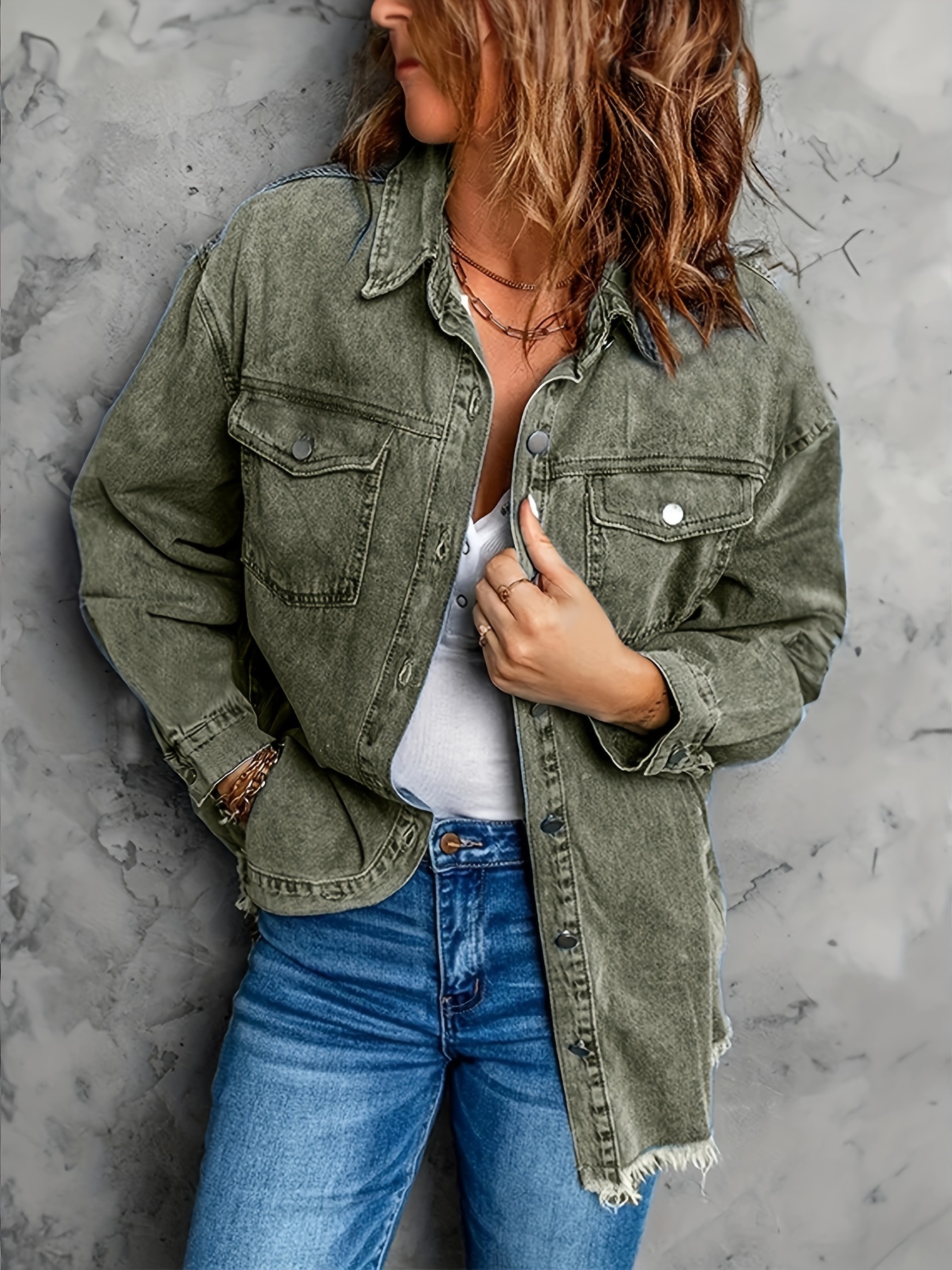 denim jacket army green