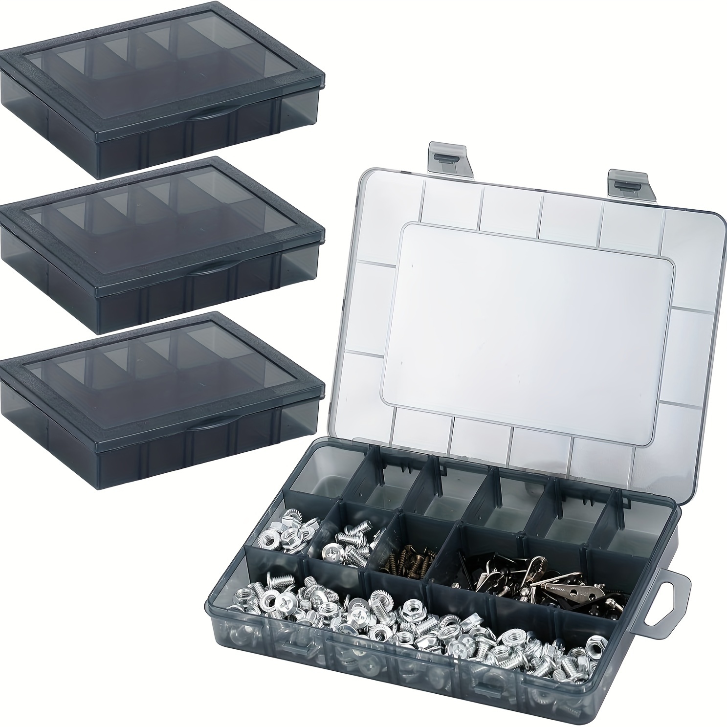 Paquete de 3 cajas organizadoras de plástico de 36 rejillas con separadores  ajustables, caja organizadora de almacenamiento de plástico transparente