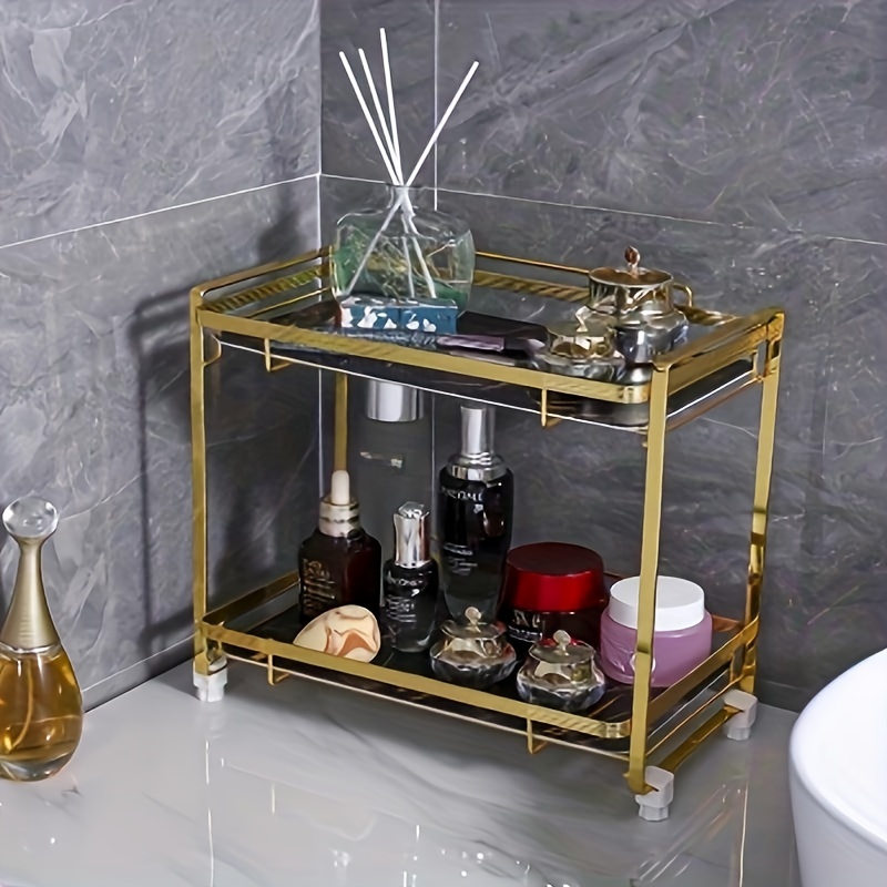 Golden Double Layer Iron Storage Rack Bathroom Organizing Shelf