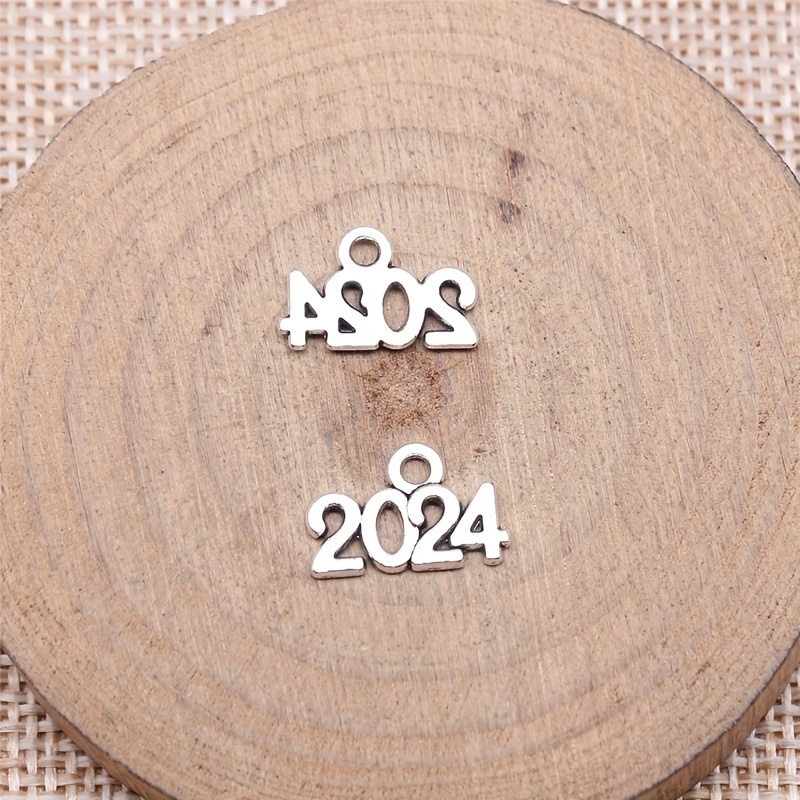 50/100 Bulk Year 2024 Charms Graduation Year Class The Year of 2024 Charms Crafts Supplies Antique Silver Tone 9x14mm