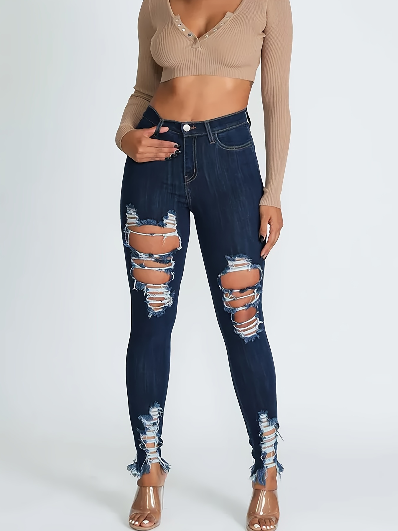 Mid Rise Cropped Skinny with a Frayed & Distressed Hem Jeans in