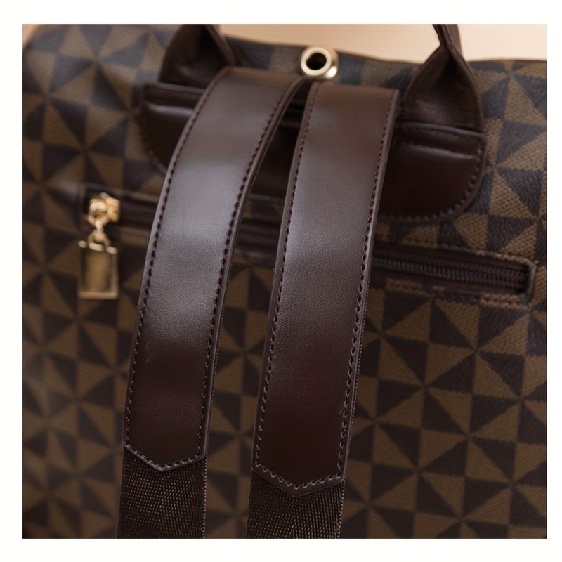 geometric pattern backpack purse fashion two way shoulder bag zipper front travel school bag details 4