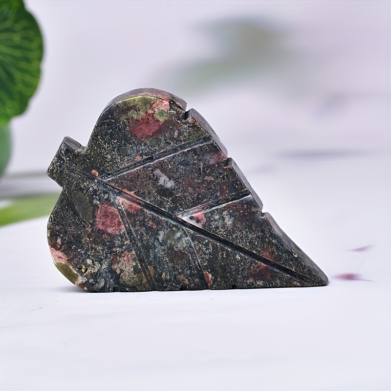 Natural Stone Green Jade Leaf Shape Stone Crafts Carving - Meditation  Healing Quartz For Home Decoration