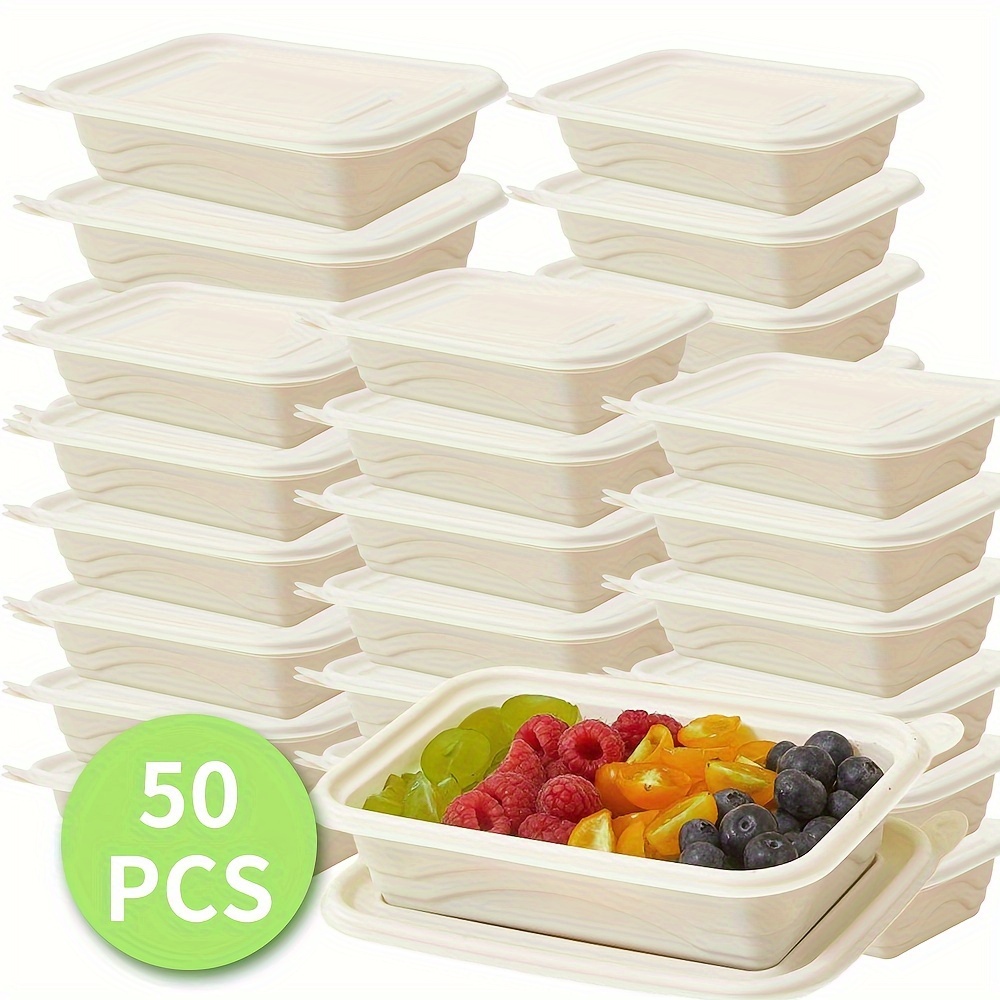 Paquete de 50 recipientes reutilizables para preparación de comidas, aptos  para microondas, recipientes de almacenamiento de alimentos con tapas, 12