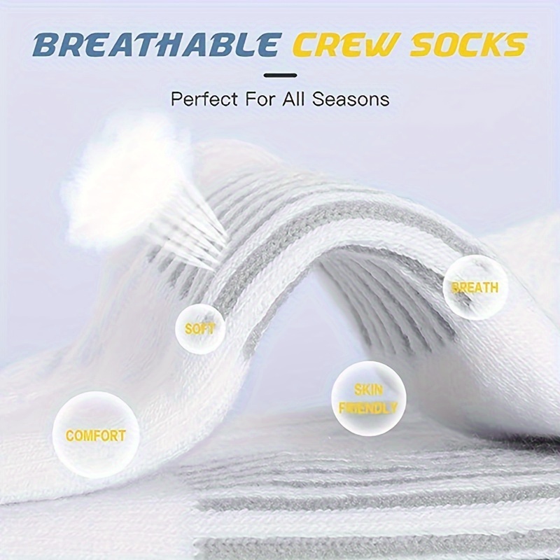 5 Pairs Men's Cotton Cushioned Sports Crew Socks