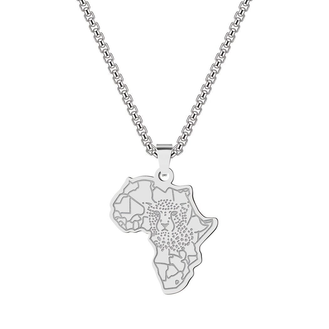 African Map Tiger Men Charm Necklace