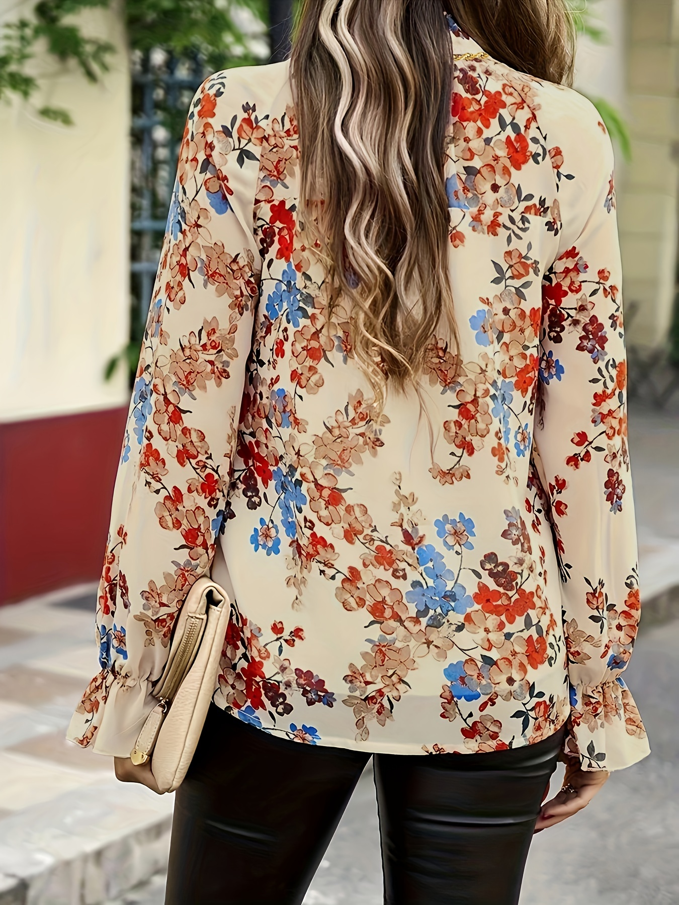 floral print mock neck top